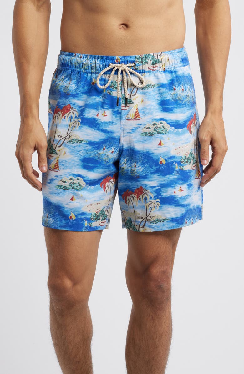 Fair Harbor The Bayberry Water Repellent Swim Trunks, Main, color, Surf Days