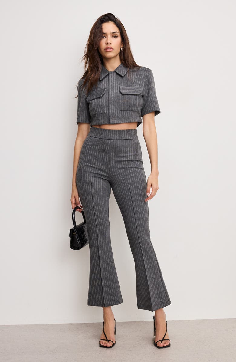 Good American Soft Ponte Kick Flare Ankle Pants, Alternate, color, Suiting Pinstripe001