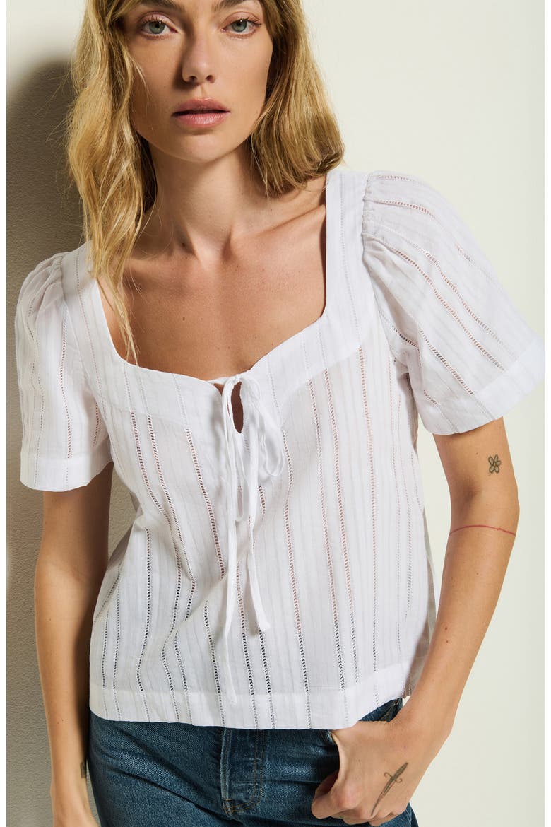 Vanity Ladder Stitch Inset Cotton Top, Alternate, color, WHITE
