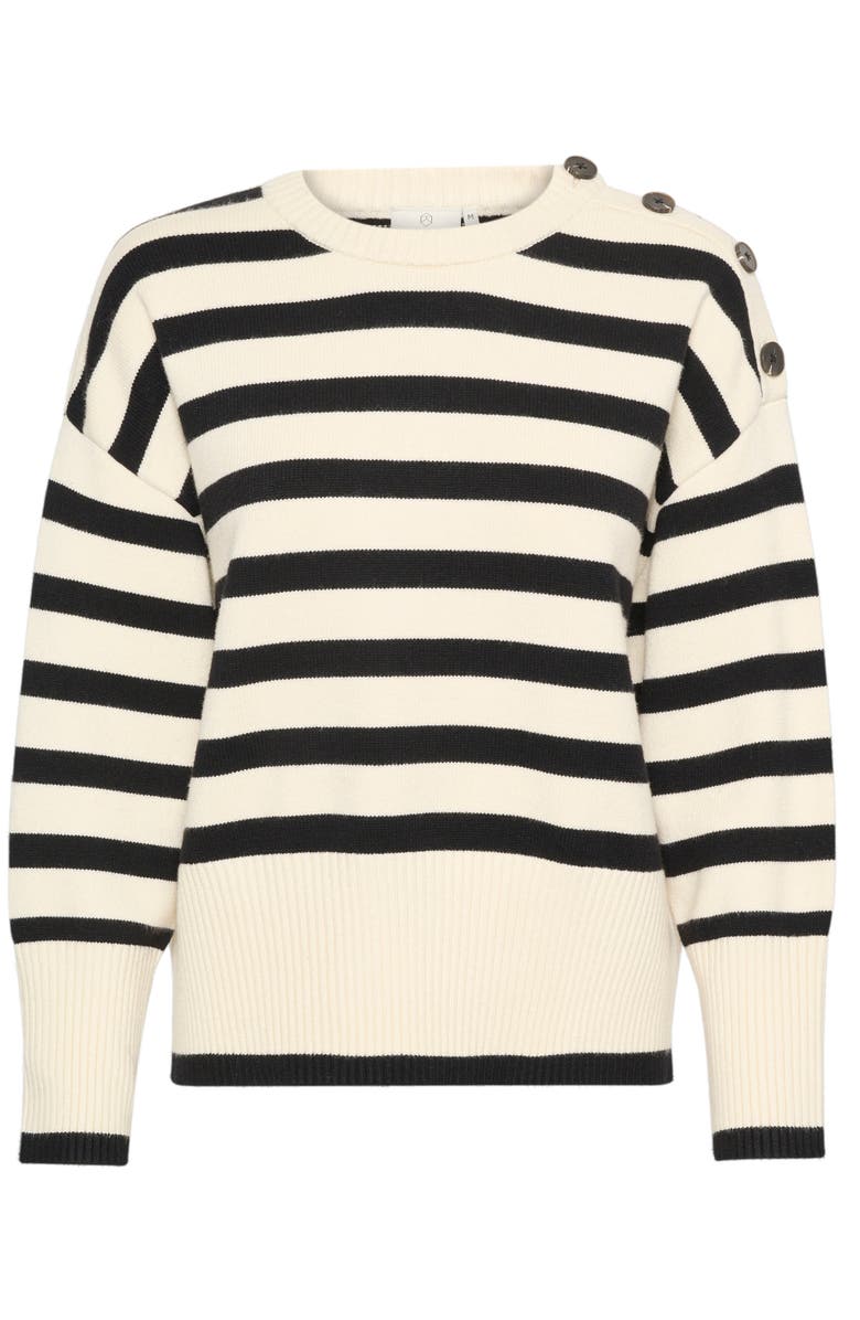 Kaffe Marie Round Neck Casual Fit Pullover, Alternate, color, Ant. White/Black Stripe