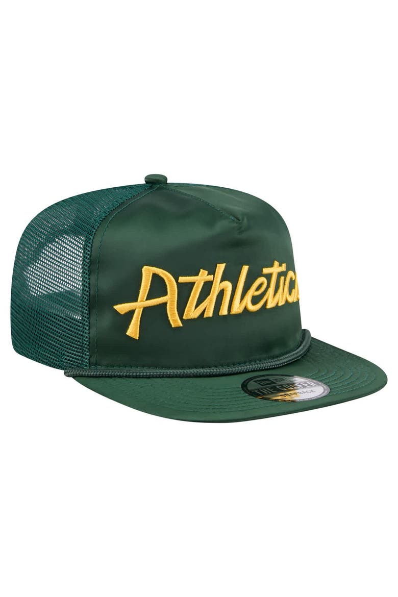 Men's New Era Green Athletics Retro Satin Script Golfer Adjustable Hat, Alternate, color, Green