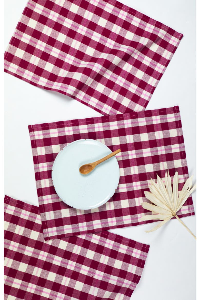 Abigail Cranberry Handwoven Cotton Placemats, Set of 4, Main, color, Burgundy