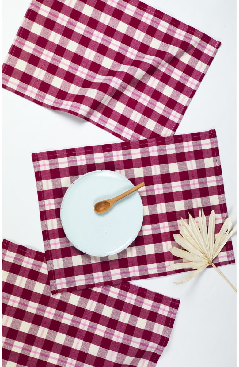 Archive New York Abigail Cranberry Handwoven Cotton Placemats, Set of 4, Main, color, Burgundy