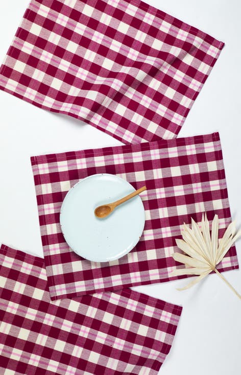 Abigail Cranberry Handwoven Cotton Placemats, Set of 4