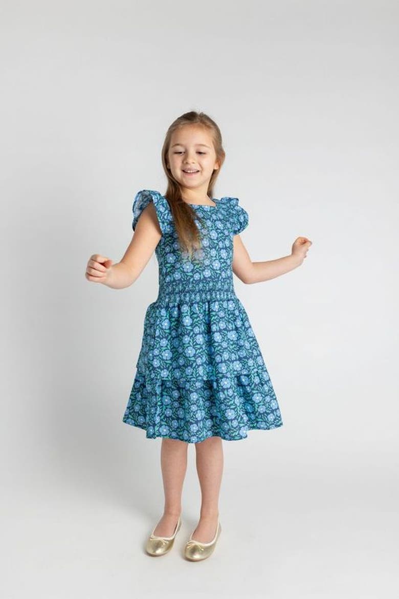 Floral Print Dress With Waist Ruching, Alternate, color, Blue Floral