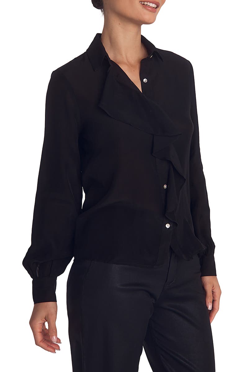 Bella Dahl Ruffle Button-Up Shirt, Alternate, color, Black