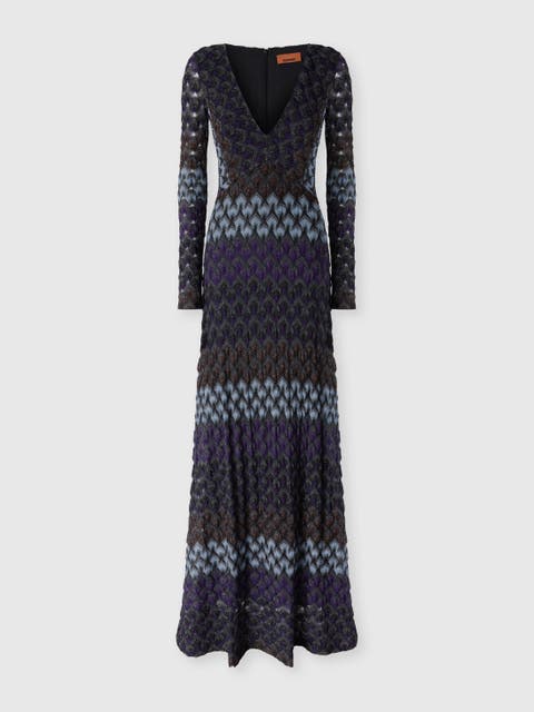 Long Viscose Lamé Dress With V-neck
