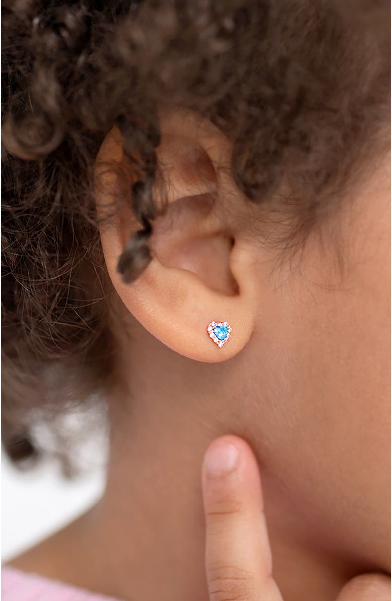 In Season Jewelry 14k Princess Heart Cubic Zirconia Earrings, Alternate, color, Blue