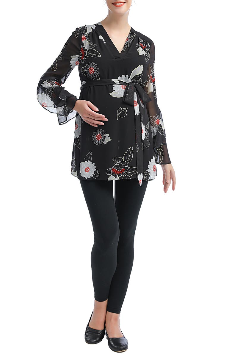 Kimi and Kai Kimi & Kai Kay V-Neck Belted Maternity Blouse, Main, color, 