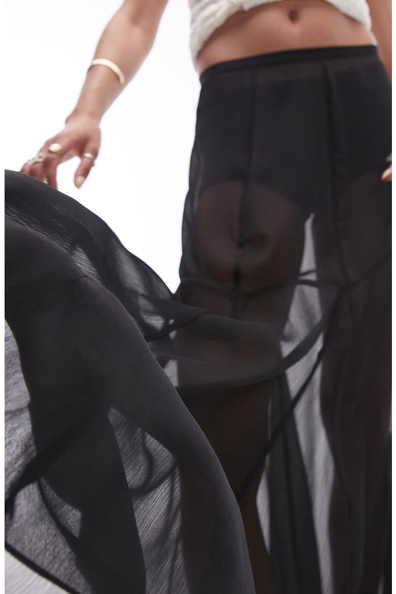Godet Sheer Maxi Skirt, Alternate, color, BLACK