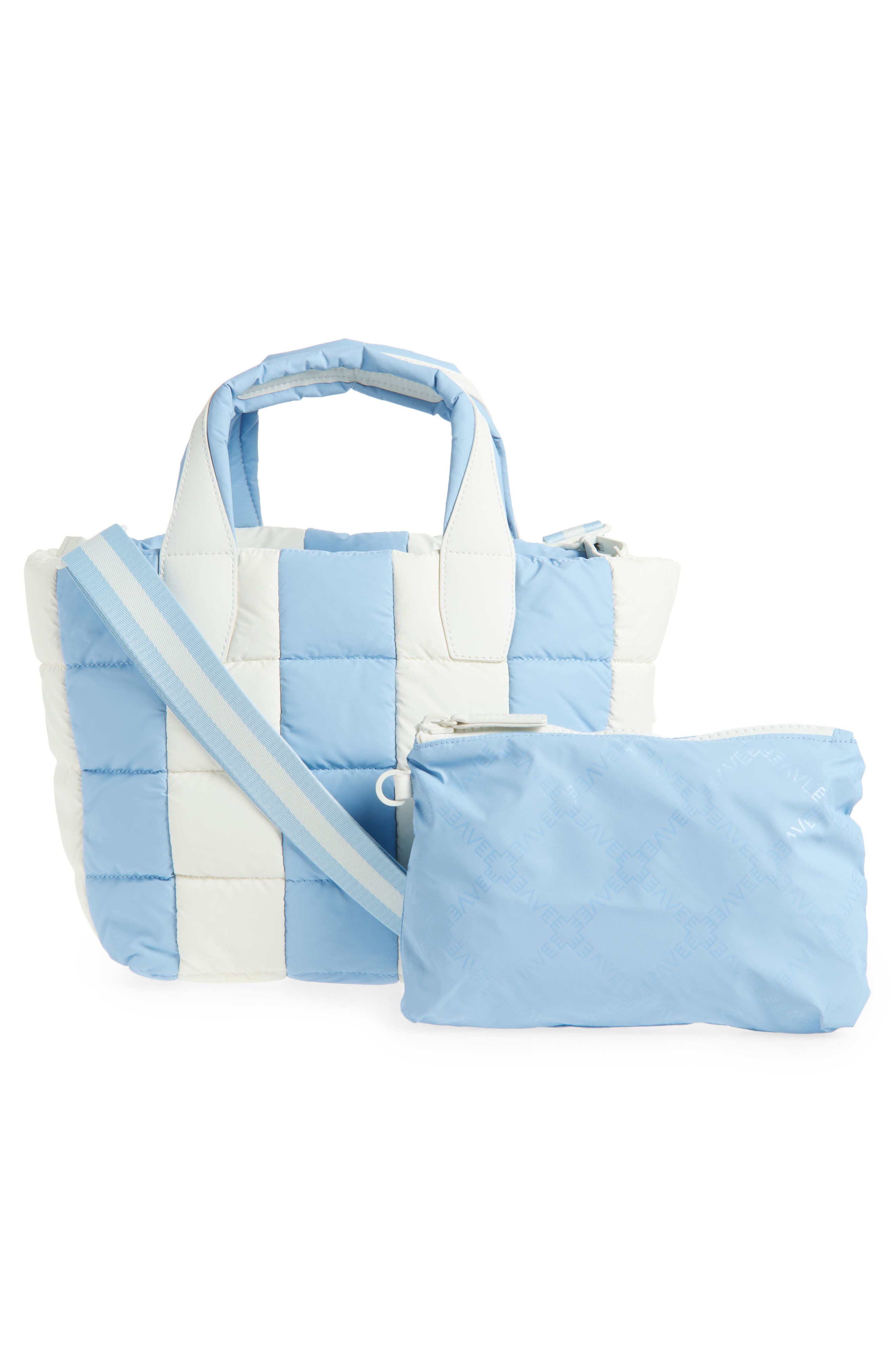 VeeCollective Small Porter Colorblock Recycled Nylon Tote, Alternate, color, Cerulean - Marshmallow Stripes