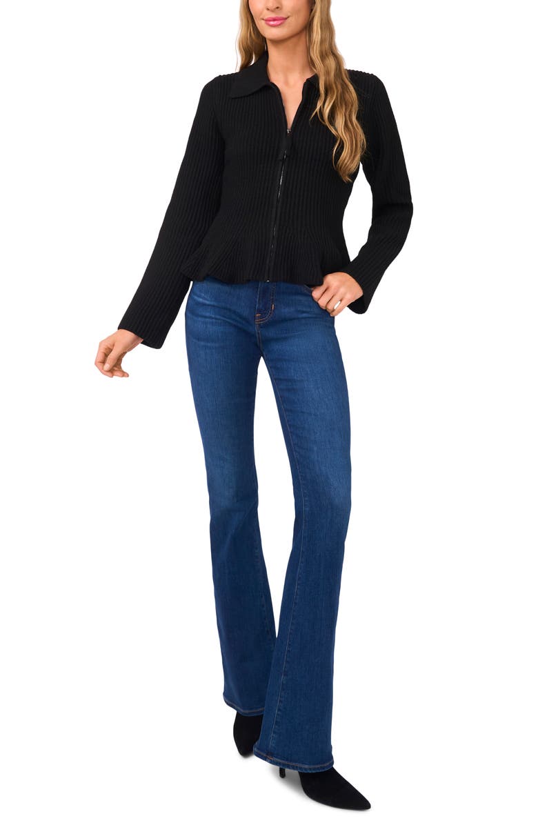 Ted Baker Peplum Detail Rib Cardigan, Alternate, color, Rich Black