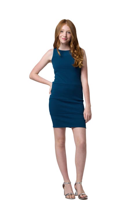 Panel Stretch Fitted Dress in Longer Length (Big Kid)