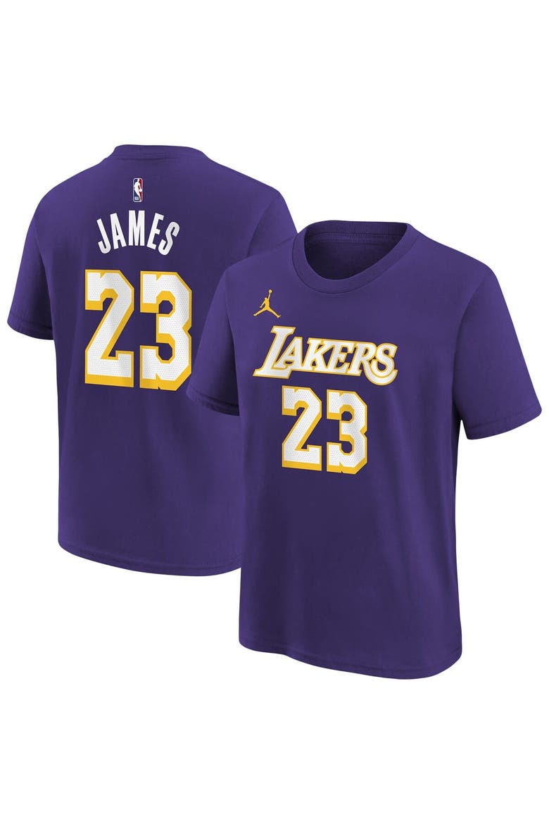 Youth Jordan Brand LeBron James Purple Los Angeles Lakers Statement Edition Name & Number T-Shirt, Main, color, Purple