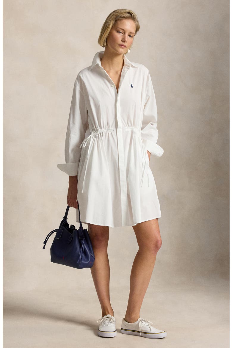 Long Sleeve Cotton Poplin Shirtdress, Alternate, color, WHITE