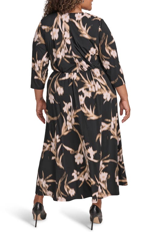 CALVIN KLEIN CALVIN KLEIN FLORAL THREE-QUARTER SLEEVE MAXI DRESS 