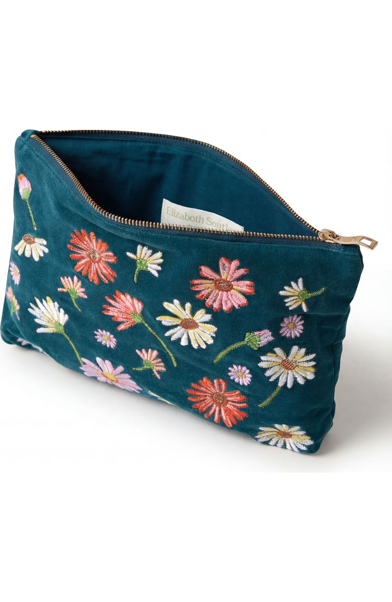 Elizabeth Scarlett Wildflower Velvet Everyday Pouch, Alternate, color, Rich Blue