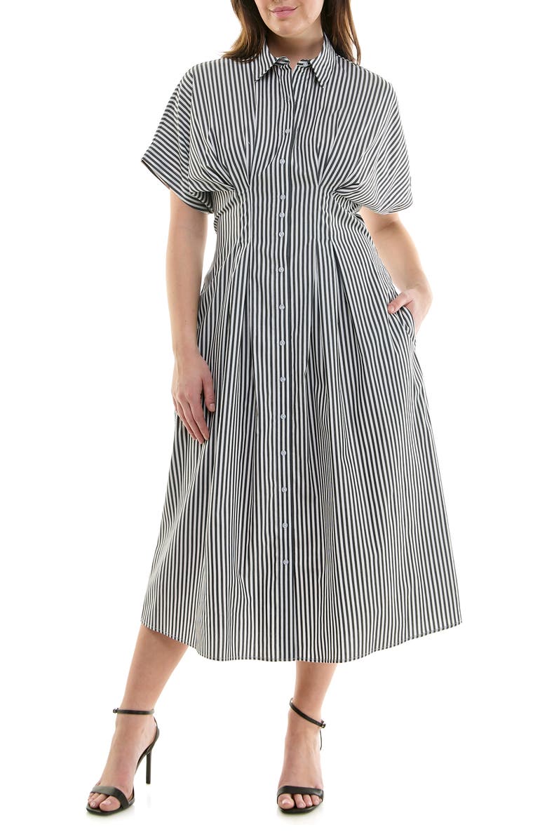Nicole Miller Striped Shirtdress, Main, color, Black / White