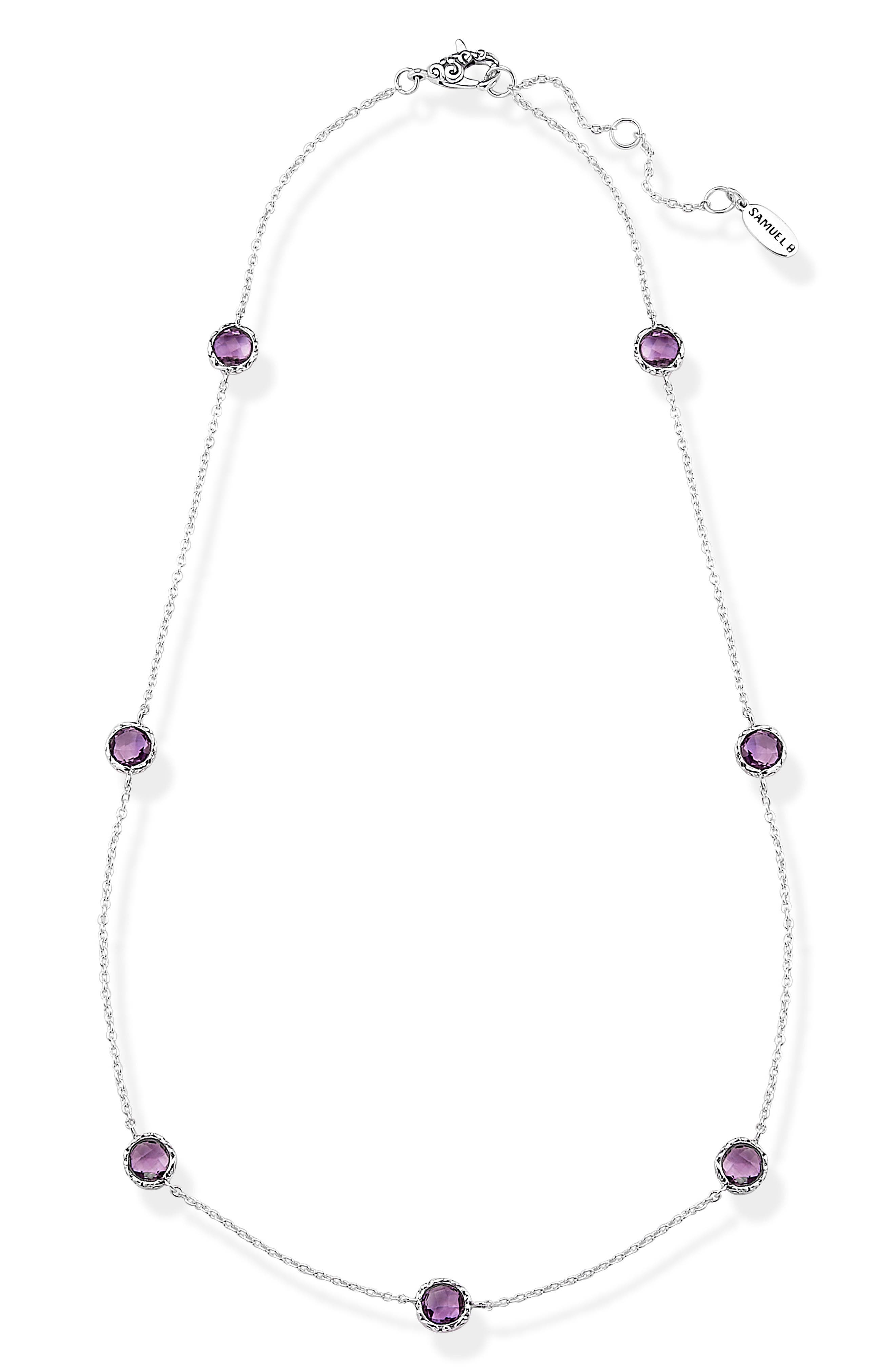 Sterling Silver Amethyst Station Necklace