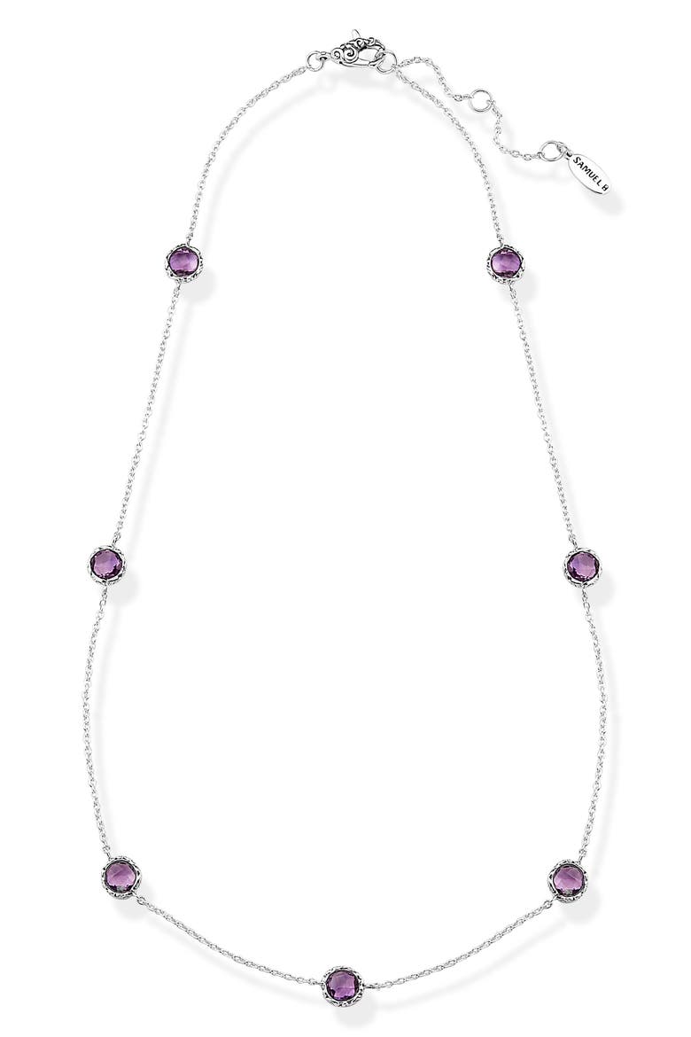 Sterling Silver Amethyst Station Necklace, Main, color, PURPLE