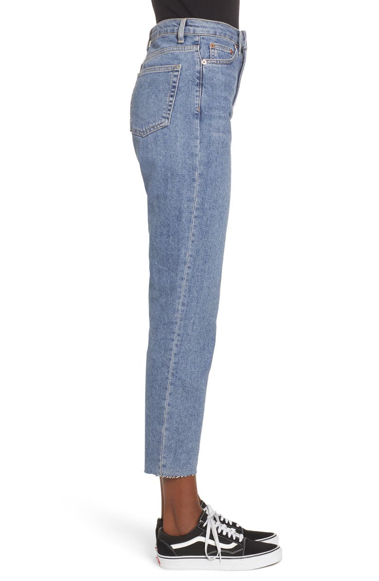 Topshop High Waist Raw Hem Jeans, Alternate, color, 