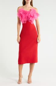 SUGARLIPS Kailany Floral Organza Trim Strapless Midi Dress