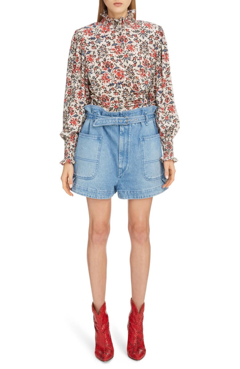 Isabel Marant Floral High Neck Stretch Silk Blouse, Alternate, color,