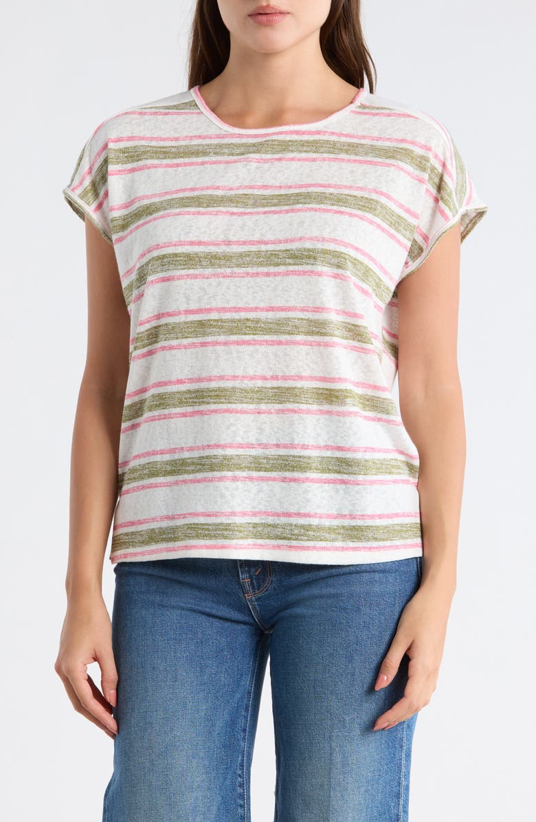 Bobeau Caty Relaxed Stripe Slubbed T-Shirt, Main, color, Berry/Sphagnum Stripe
