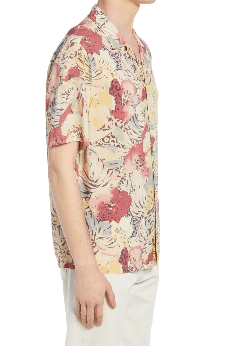 Wailea Floral Short Sleeve Button-Up Camp Shirt, Alternate, color, ECRU