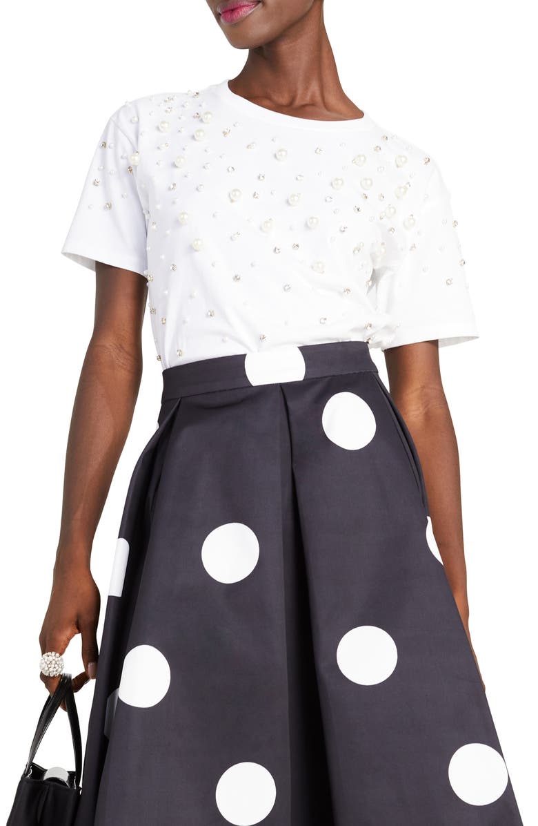 Kate Spade New York rhinestone & imitation pearl embellished t-shirt, Main, color, 