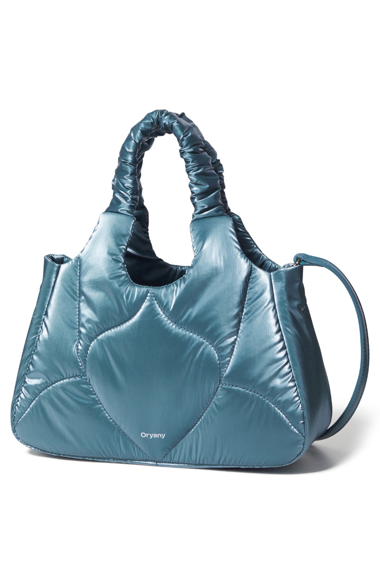 Oryany Half Moroccan Quilted Convertible Top Handle Bag, Alternate, color, Blue Silver