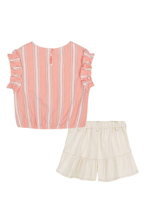 Calvin Klein Kids' Stripe Top & Ruffle Shorts Set In Pink