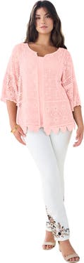 Roaman's Plus Size Scallop Trim Crochet Cardigan