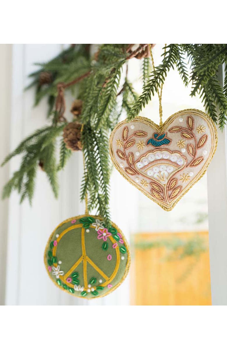 Matr Boomie Larissa Plush Floral Peace Sign Beaded Fabric Ornament - Embroidered, Alternate, color, Green