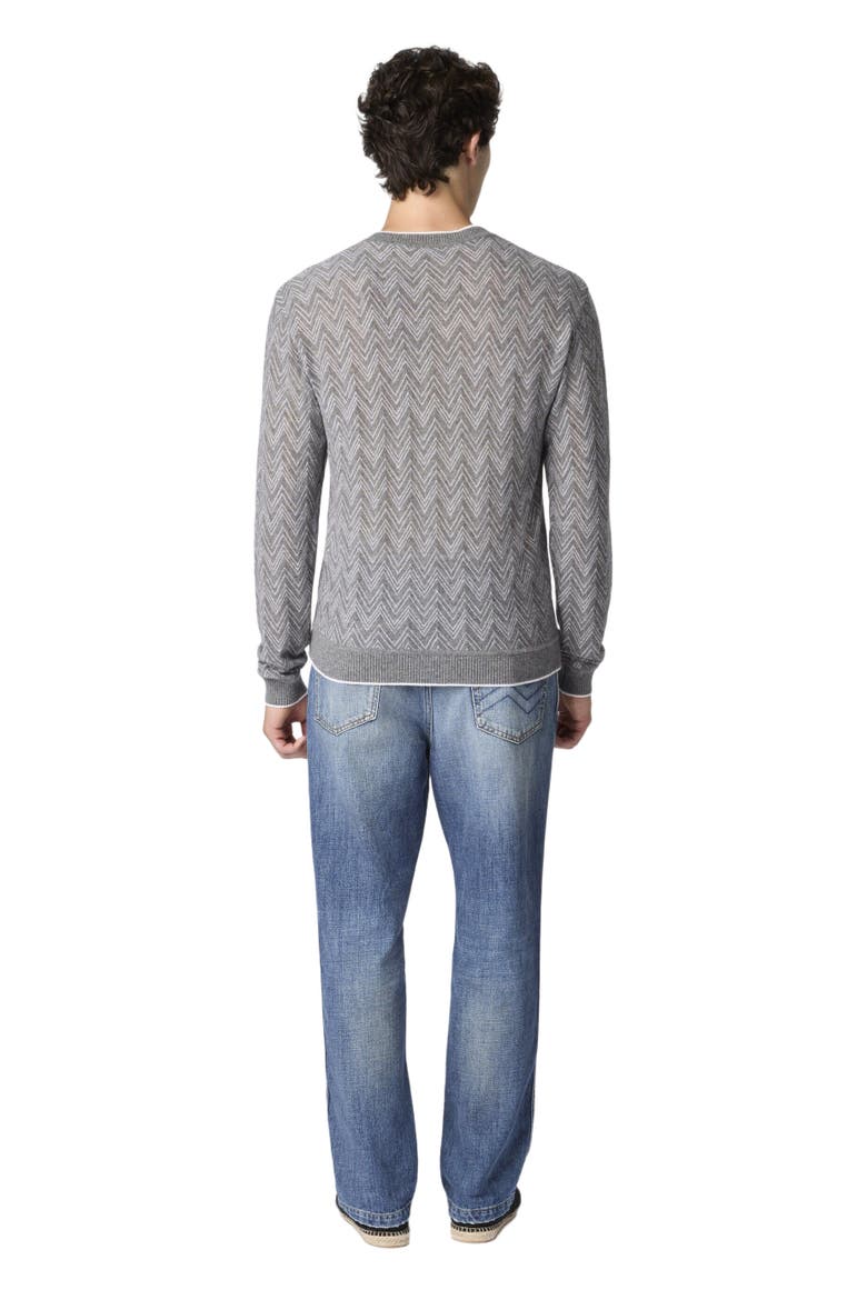 Crew-neck Cashmere Pullover With Zigzag Pattern, Alternate, color, Grey