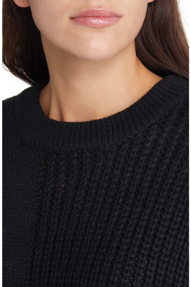 Long Sleeve Contrast Rib Sweater Dress, Alternate, color, BLACK