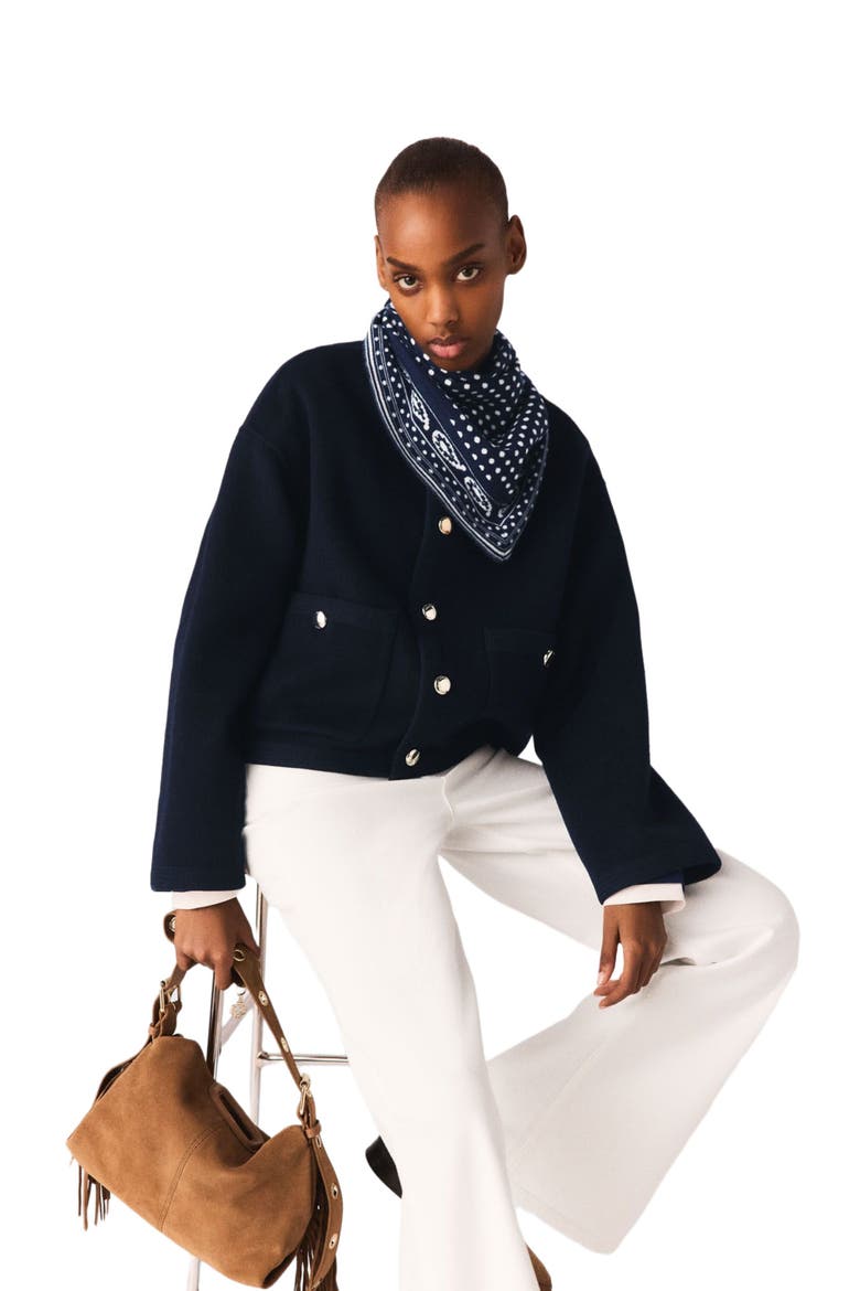 Double-faced jacket, braided trim, Alternate, color, Navy