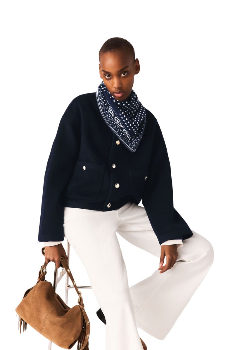 maje Double-faced jacket, braided trim, Alternate, color, Navy