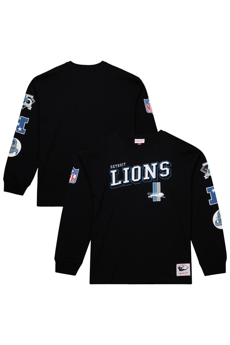 Men's Mitchell & Ness  Black Detroit Lions Training Camp Vintage Logos Long Sleeve T-Shirt, Alternate, color, Black
