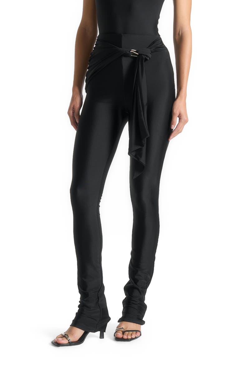 Draped Hardware Detail Leggings, Alternate, color, Black