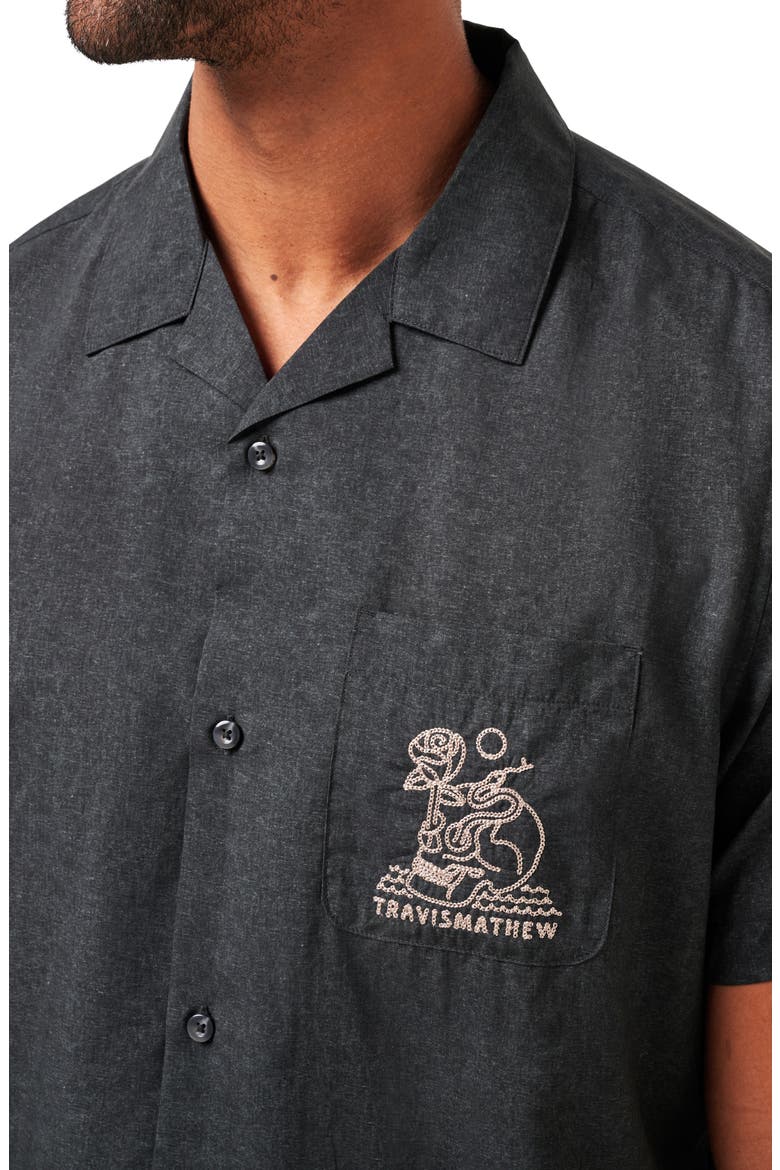 Lost Cave Short Sleeve Button-Up Shirt, Alternate, color, HEATHER BLACK