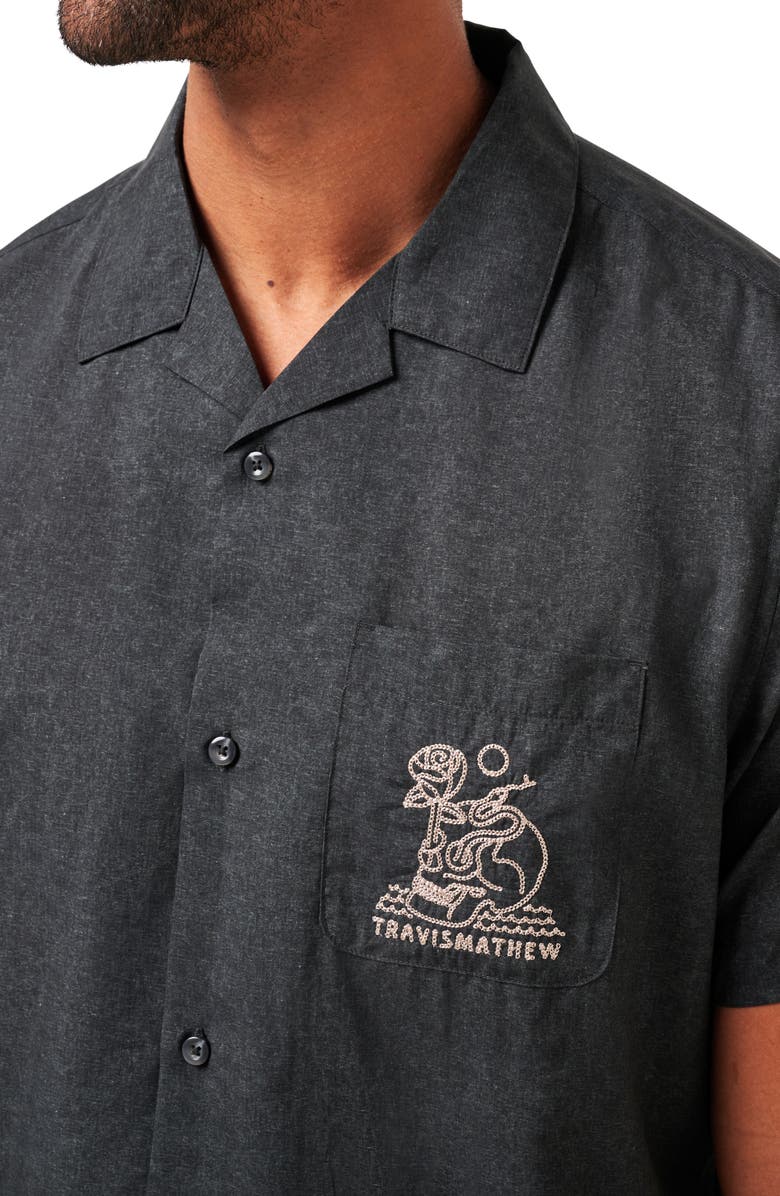 TravisMathew Lost Cave Short Sleeve Button-Up Shirt, Alternate, color, Heather Black