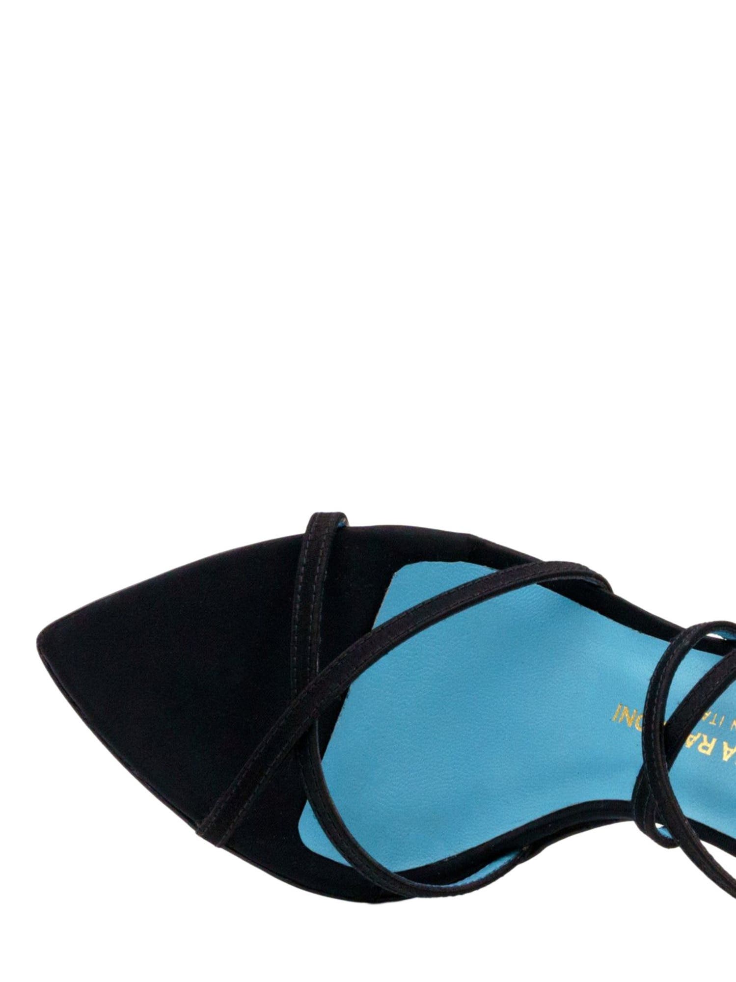 Valentina Rangoni Sibilla Elegant Ankle Wrap Sandal in Luxurious Satin, Alternate, color, Black