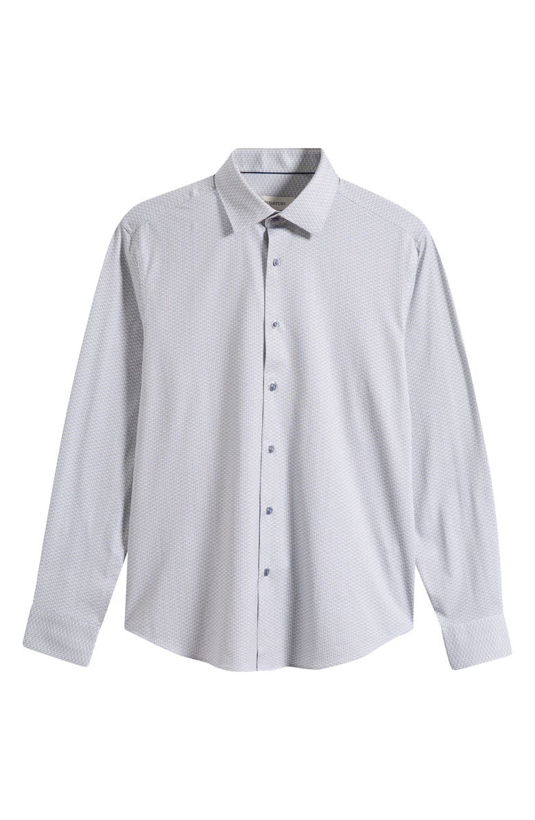 Bugatchi James OoohCotton<sup>®</sup> Geo Print Button-Up Shirt, Main, color, Sand/ Blue