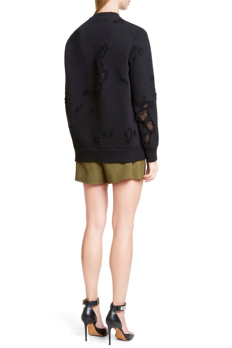 Destroyed Cotton Sweatshirt, Alternate, color, BLACK