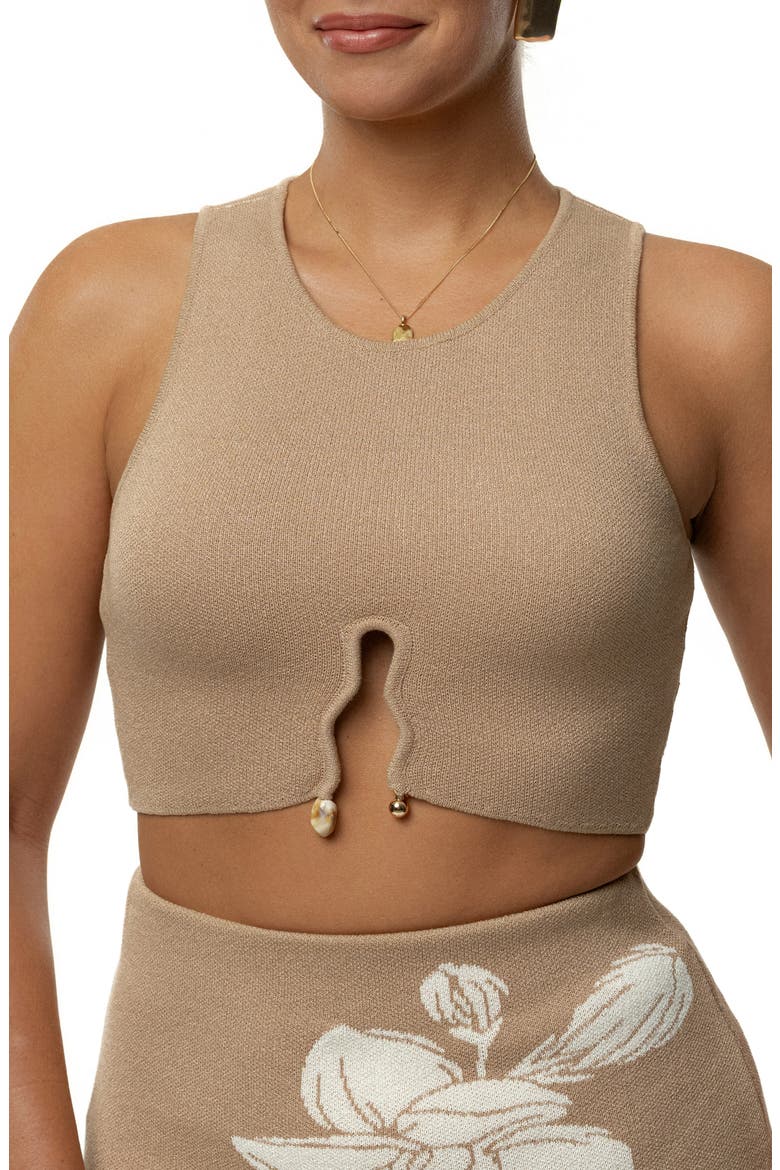 Oasis Print Knit Crop Top & Miniskirt Set, Alternate, color, BEIGE