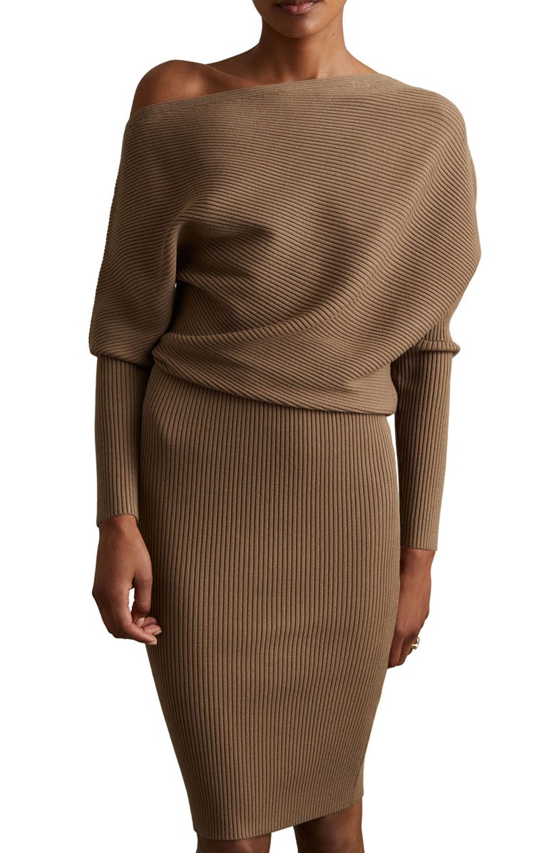 Reiss Lara One-Shoulder Long Sleeve Sweater Dress, Alternate, color, 