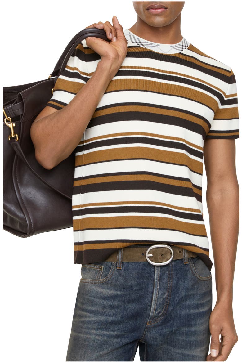 Striped Wool Blend T-shirt, Main, color, Brown