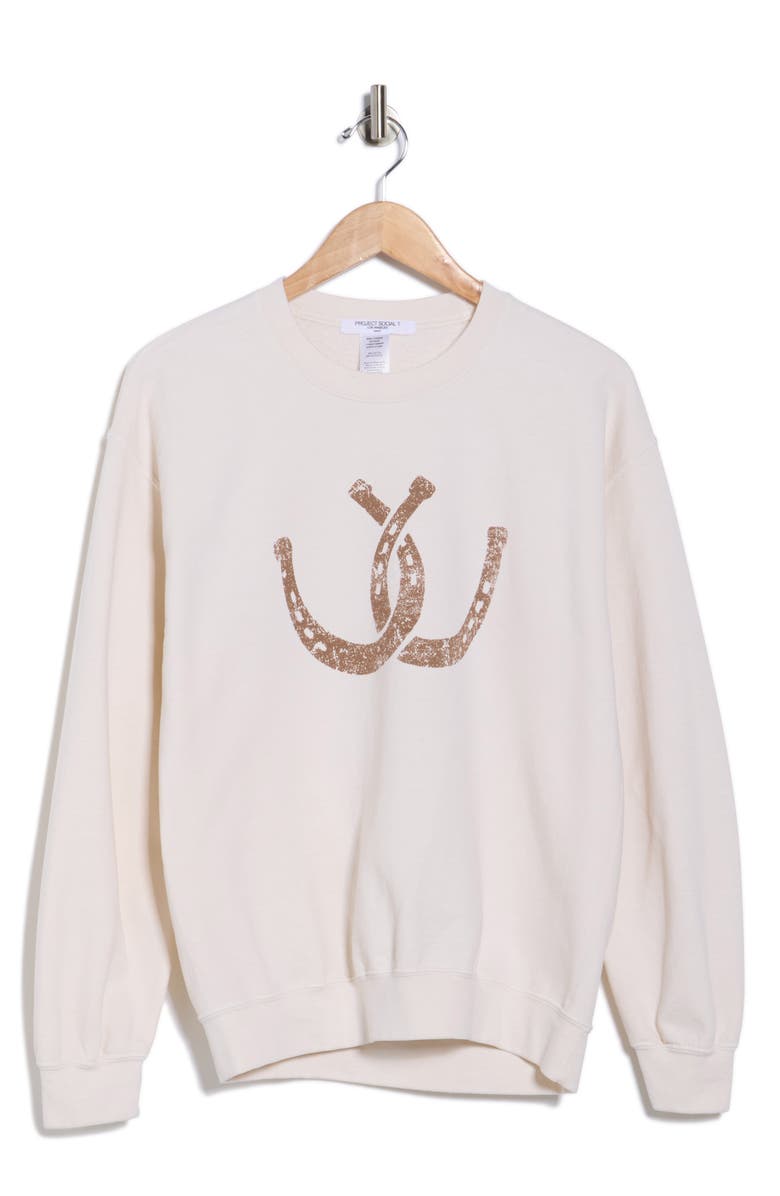 Project Social T Double Horseshoes Graphic Sweatshirt, Alternate, color, Ivory