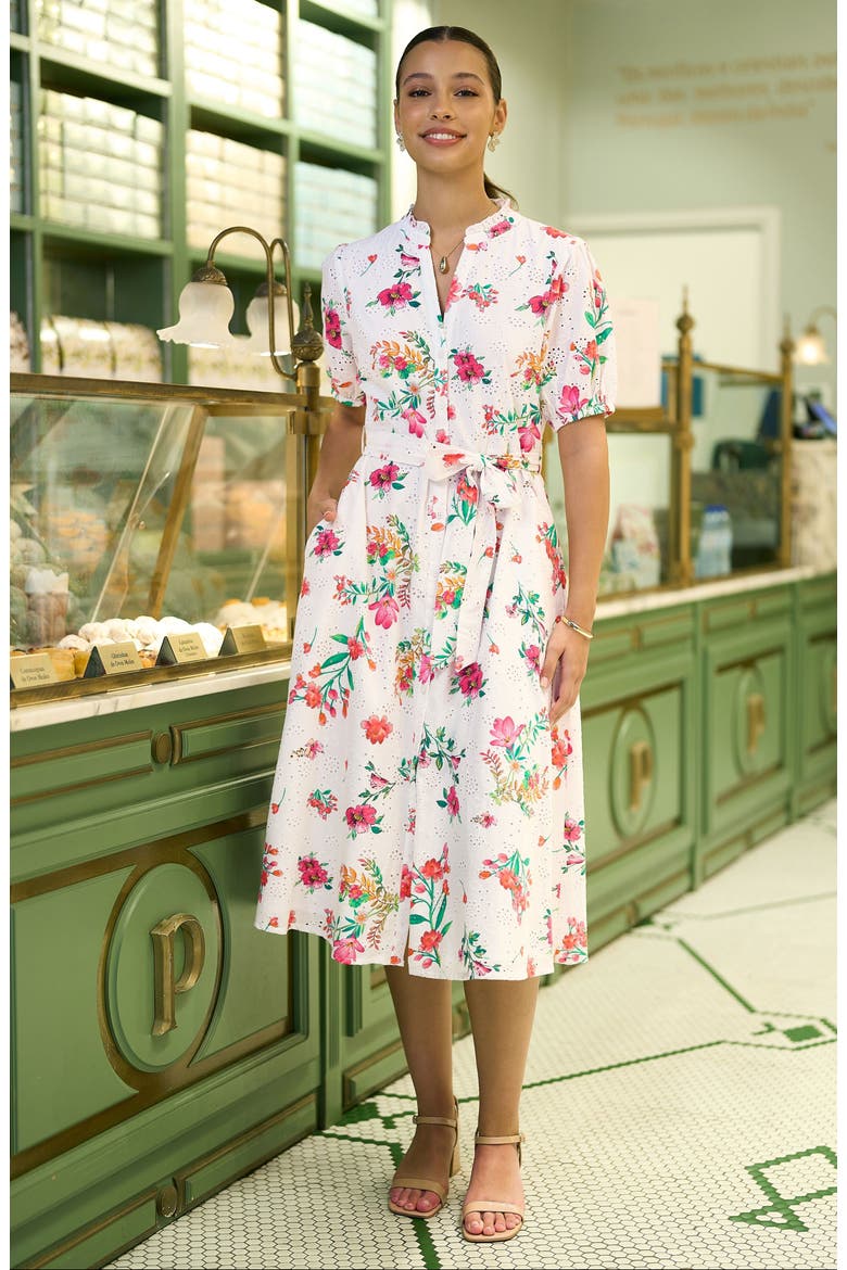 Broderie Anglaise Midi Shirt Dress, Alternate, color, White